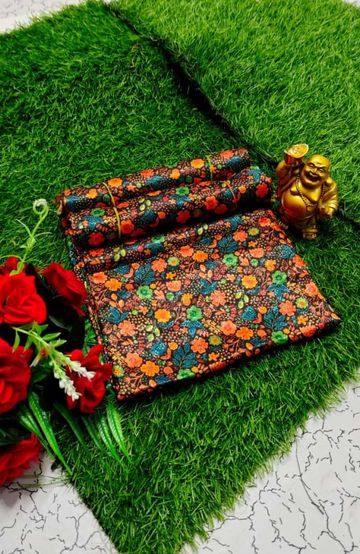 Designer Multi-Color Floral Print Blouse Fabric - BLACK