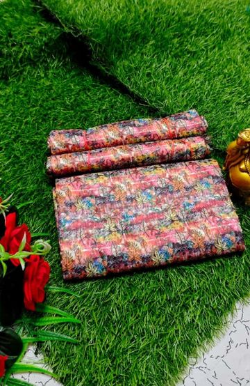 Designer Multi-Color Floral Print Blouse Fabric - CREAM COLOR