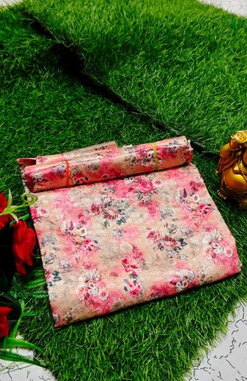 Designer Multi-Color Floral Print Blouse Fabric - BABY PINK (1)