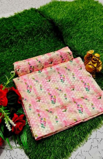 Designer Multi-Color Floral Print Blouse Fabric - BABY PINK (2)