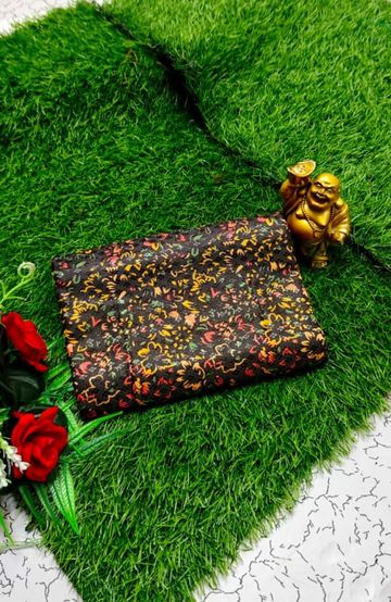 Designer Multi-Color Floral Print Blouse Fabric - BLACK (2)