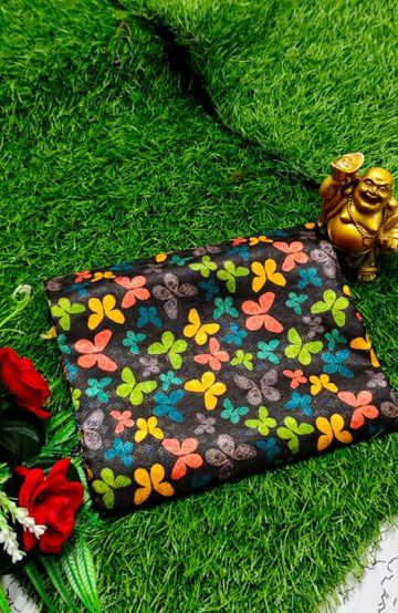 Designer Multi-Color Floral Print Blouse Fabric - BLACK (4)