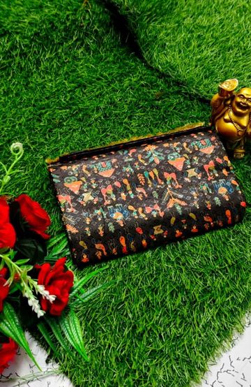 Designer Multi-Color Floral Print Blouse Fabric - BLACK (5)