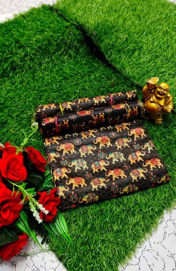 Designer Multi-Color Floral Print Blouse Fabric - BLACK (7)