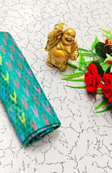 Designer Multi-Color Floral Print Blouse Fabric - TEAL COLOUR (1)