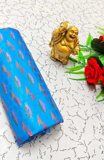 Designer Multi-Color Floral Print Blouse Fabric - BLUE COLOUR (2)