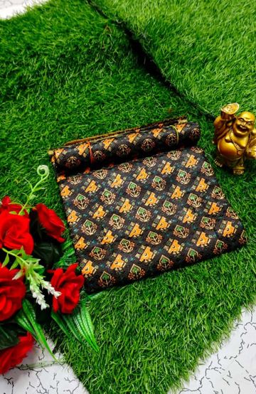 Designer Multi-Color Floral Print Blouse Fabric - BLACK (8)