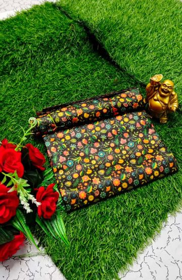 Designer Multi-Color Floral Print Blouse Fabric - BLACK (10)