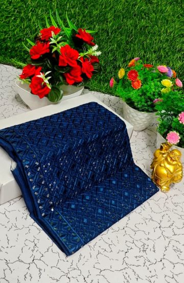 Handloom Khadi Cotton Saree With Hand Painted  Work - NAVY COLOUR