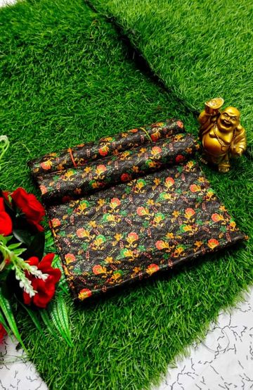 Designer Multi-Color Floral Print Blouse Fabric - BLACK (16)