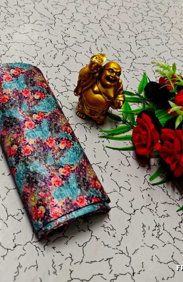 Designer Multi-Color Floral Print Blouse Fabric - BLUE SHADE