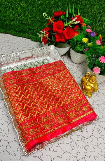 Luxurious heavy work blouse fabric with floral goldwork jaal border - DARK PINK (11)