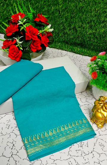 Designer Multi-Color Floral Print Blouse Fabric - TEAL COLOUR (2)