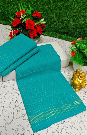 Designer Multi-Color Floral Print Blouse Fabric - TEAL COLOUR (3)