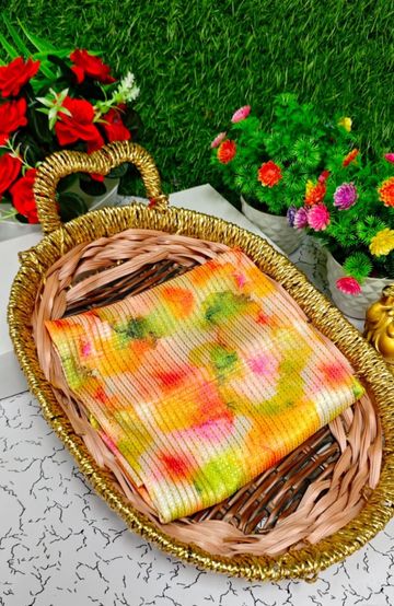 Designer Multi-Color Floral Print Blouse Fabric - LIGHT ORANGE