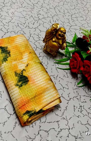 Designer Multi-Color Floral Print Blouse Fabric - LIGHT YELLOW (1)