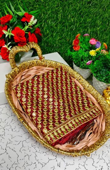 Luxurious heavy work blouse fabric with floral goldwork jaal border - MAROON COLOR (2)