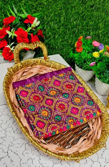 Luxurious heavy work blouse fabric with floral goldwork jaal border - VADAMALLI