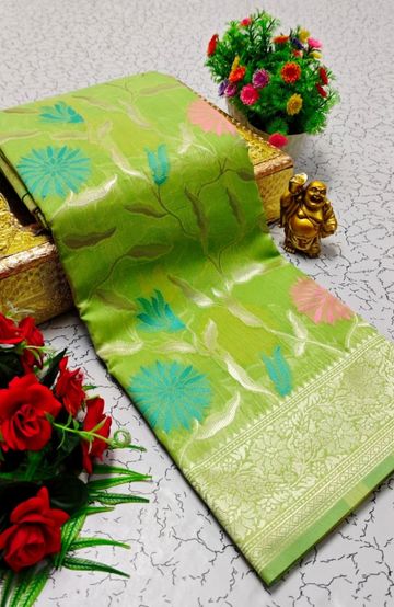 BRIDAL SILK GOLD SILVAR AND COPPER ZARI WEAVE AND WEDDING ART SILK SAREES - LIGHT PEACH (3)