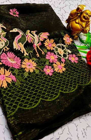 DESIGNER SOFT BANARASI SILK WITH KALAMKARI THEME  EXCLUSIVE MODEL WITH PURE ZARI  BORDER - LIGHT SANDLE