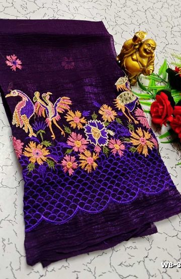 BRIDAL SILK GOLD SILVAR AND COPPER ZARI WEAVE AND WEDDING ART SILK SAREES - PURPLE COLOUR (2)