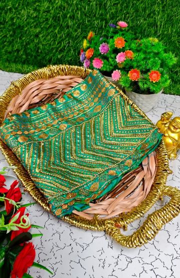 BRIDAL SILK GOLD SILVAR AND COPPER ZARI WEAVE AND WEDDING ART SILK SAREES - LITE GREEN (1)
