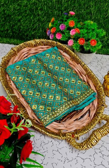 BRIDAL SILK GOLD SILVAR AND COPPER ZARI WEAVE AND WEDDING ART SILK SAREES - GREEN COLOUR (2)