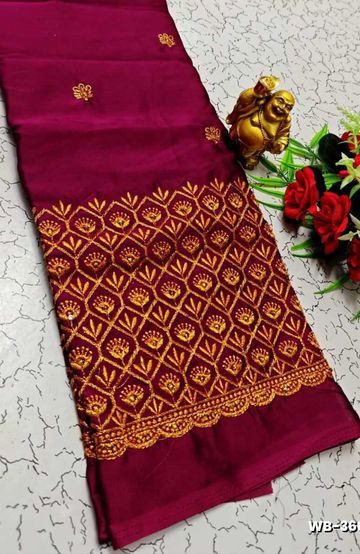 Luxurious heavy work blouse fabric with floral goldwork jaal border - BLUE SHADE (2)