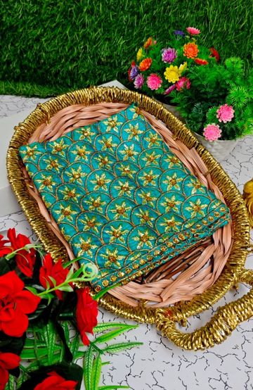 BRIDAL SILK GOLD SILVAR AND COPPER ZARI WEAVE AND WEDDING ART SILK SAREES - BLUE COLOUR (3)