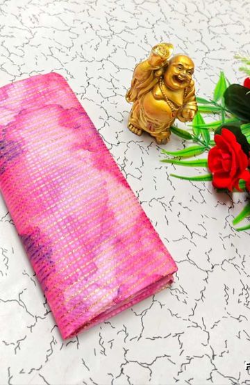 Handloom Khadi Cotton Saree With Hand Painted  Work - DARK PINK