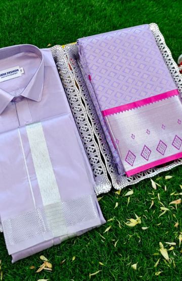 Elegant Silk Dhoti Shirt & Saree Couple Combo coordinated look for special occasions - LEVENDOR