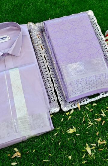 Elegant Silk Dhoti Shirt & Saree Couple Combo coordinated look for special occasions - LEVENDOR (4)