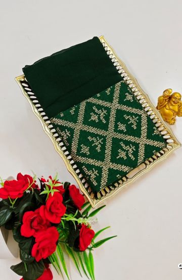 Designer Multi-Color Floral Print Blouse Fabric - BOTTLE GREEN