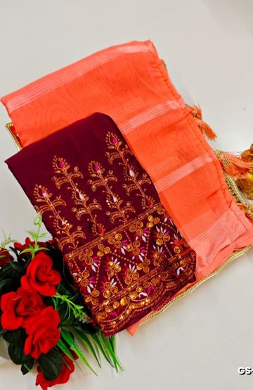 A "one gram gold trending tissue saree" typically refers to a saree made from a lightweight, sheer fabric known as tissue - INDIGO COLOUR (3)