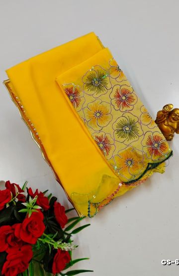 Luxurious heavy work blouse fabric with floral goldwork jaal border - BRINJAL COLOUR (2)