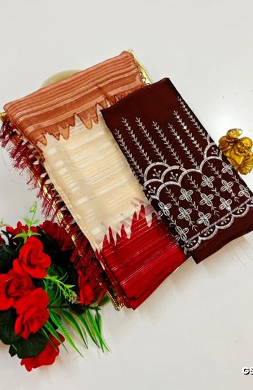 BRIDAL SILK GOLD SILVAR AND COPPER ZARI WEAVE AND WEDDING ART SILK SAREES - ORANGE (3)