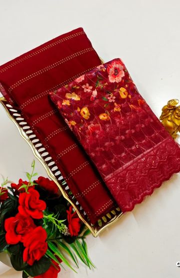 DIGITAL EMBROIDERY PRINTING COTTON SAREES - EMERALD COLOUR