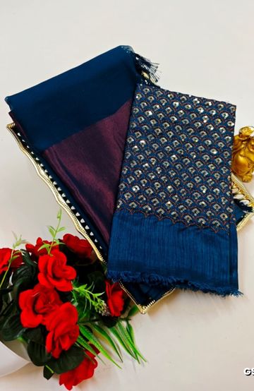 GEORGETTE FANCY SOFT SILK SAREES WITH BLOUSE MODERN FANCY  SAREES - LIGHT BLUE (1)