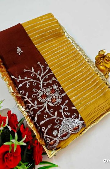 Designer Multi-Color Floral Print Blouse Fabric - YELLOW