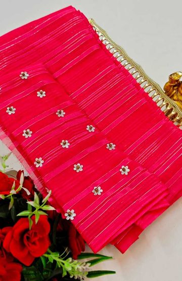 Elegant Floral Dola Silk Saree with Zari Border - CREAM (1)