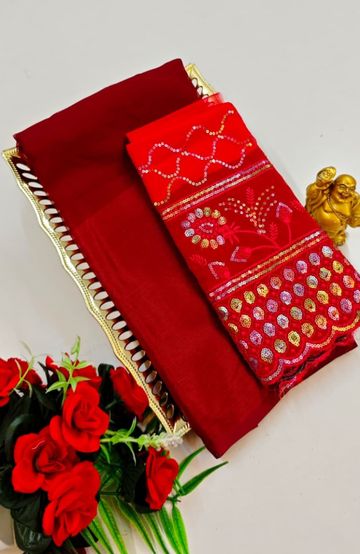 GEORGETTE FANCY SOFT SILK SAREES WITH BLOUSE MODERN FANCY ITEM SAREES - MERUN (7)