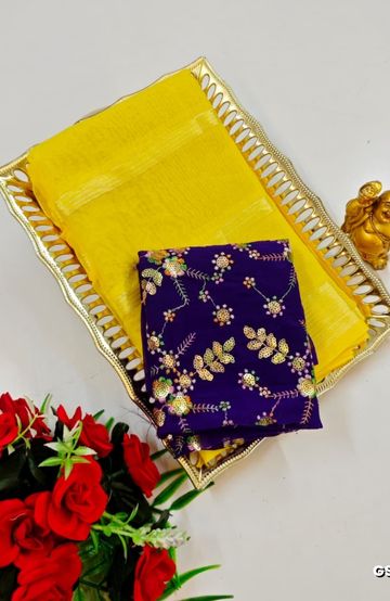 GEORGETTE FANCY SOFT SILK SAREES WITH BLOUSE MODERN FANCY ITEM SAREES - LEMON COLOUR