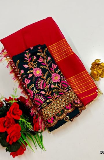 GEORGETTE FANCY SOFT SILK SAREES WITH BLOUSE MODERN FANCY ITEM SAREES - MAROON COLOR (3)