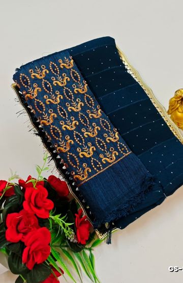 GEORGETTE FANCY SOFT SILK SAREES WITH BLOUSE MODERN FANCY ITEM SAREES - PEACKOK BLUE (10)