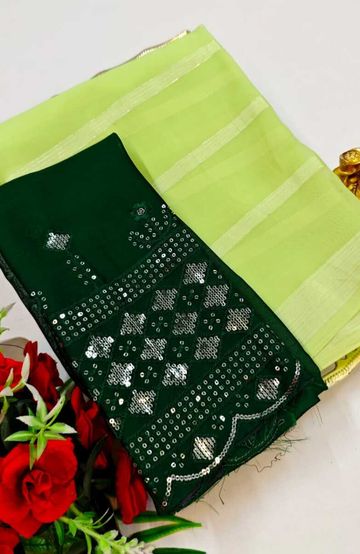 GEORGETTE FANCY SOFT SILK SAREES WITH BLOUSE MODERN FANCY ITEM SAREES - LIGHT GREEN (7)