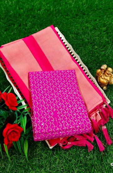 GEORGETTE FANCY SOFT SILK SAREES WITH BLOUSE MODERN FANCY ITEM SAREES - CORAL COLOUR (3)