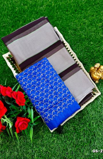 GEORGETTE FANCY SOFT SILK SAREES WITH BLOUSE MODERN FANCY ITEM SAREES - COFEE BROWN (1)