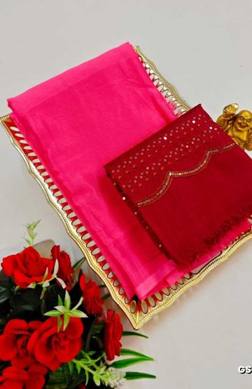 GEORGETTE FANCY SOFT SILK SAREES WITH BLOUSE MODERN FANCY ITEM SAREES - DARK PINK (3)