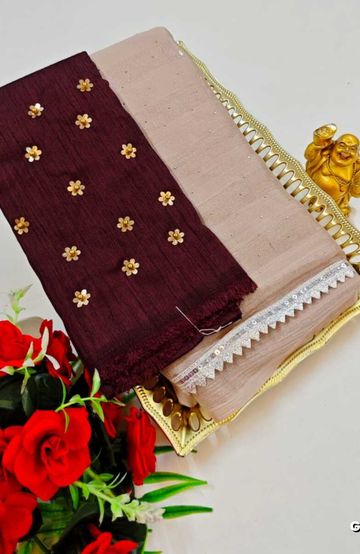 GEORGETTE FANCY SOFT SILK SAREES WITH BLOUSE MODERN FANCY ITEM SAREES - CHOCOLATE COLOR (1)