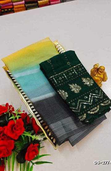 GEORGETTE FANCY SOFT SILK SAREES WITH BLOUSE MODERN FANCY ITEM SAREES - MULTI COLOR (3)